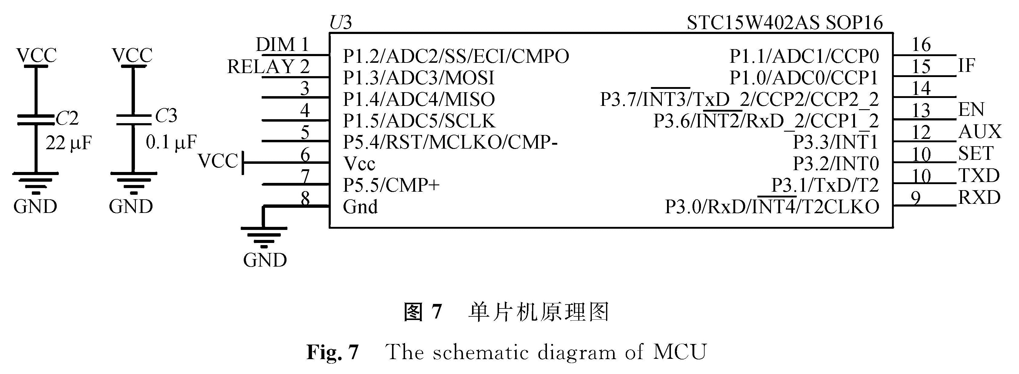 图7 单片机原理图<br/>Fig.7 The schematic diagram of MCU
