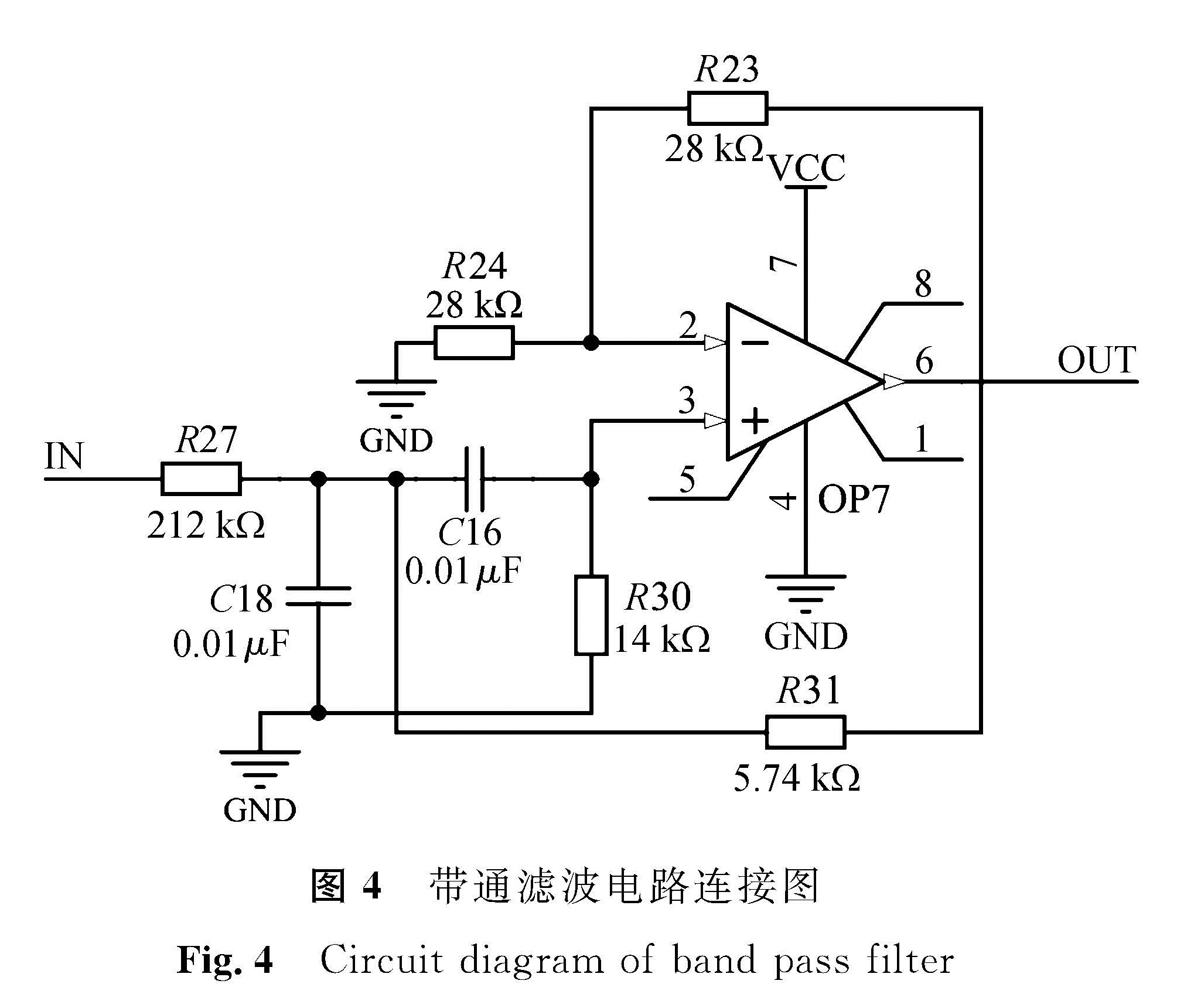 图4 带通滤波电路连接图<br/>Fig.4 Circuit diagram of band pass filter