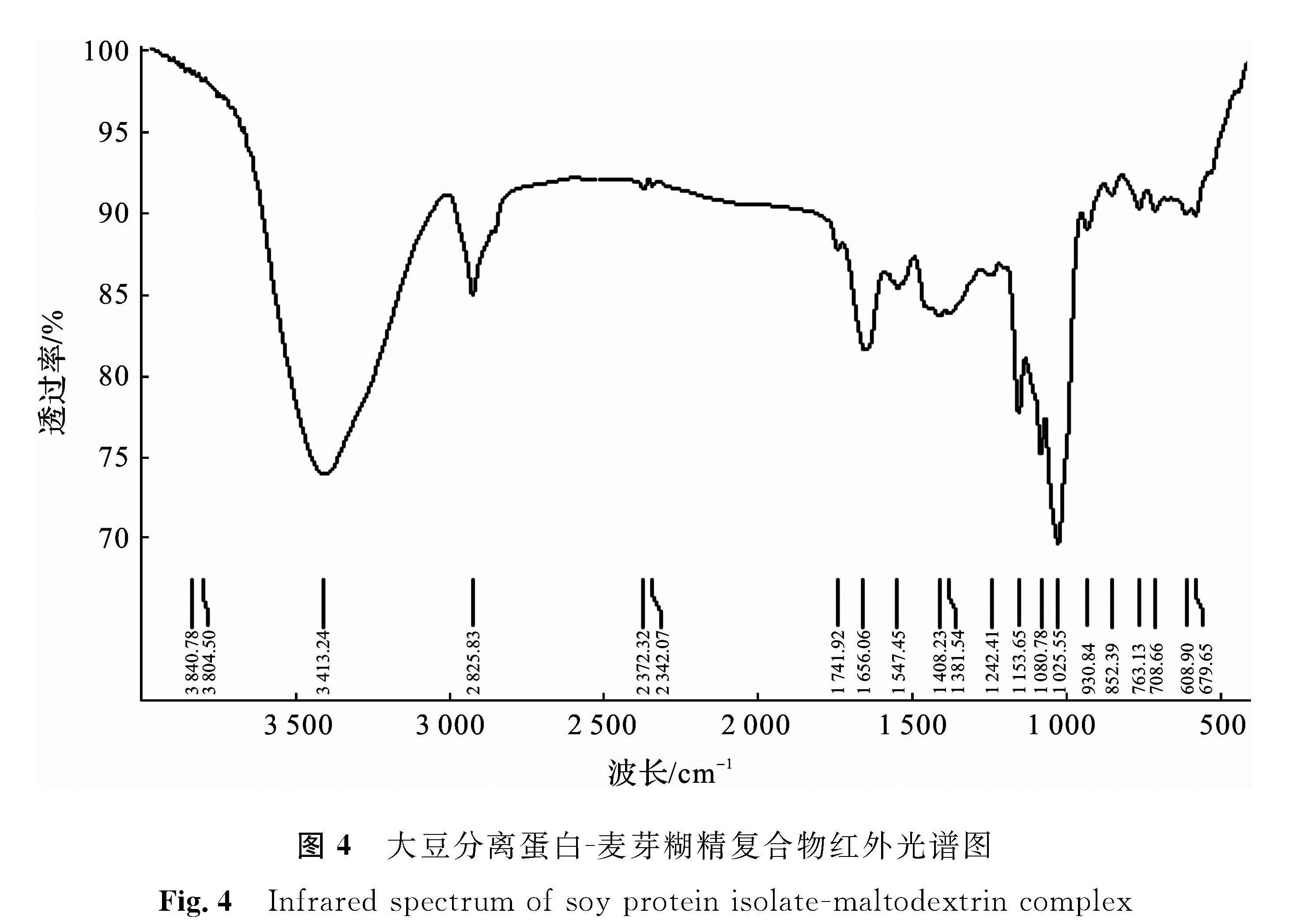 图4 大豆分离蛋白-麦芽糊精复合物红外光谱图<br/>Fig.4 Infrared spectrum of soy protein isolate -maltodextrin complex