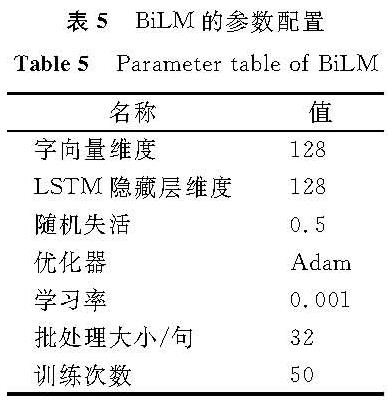 表5 BiLM的参数配置<br/>Table 5 Parameter table of BiLM